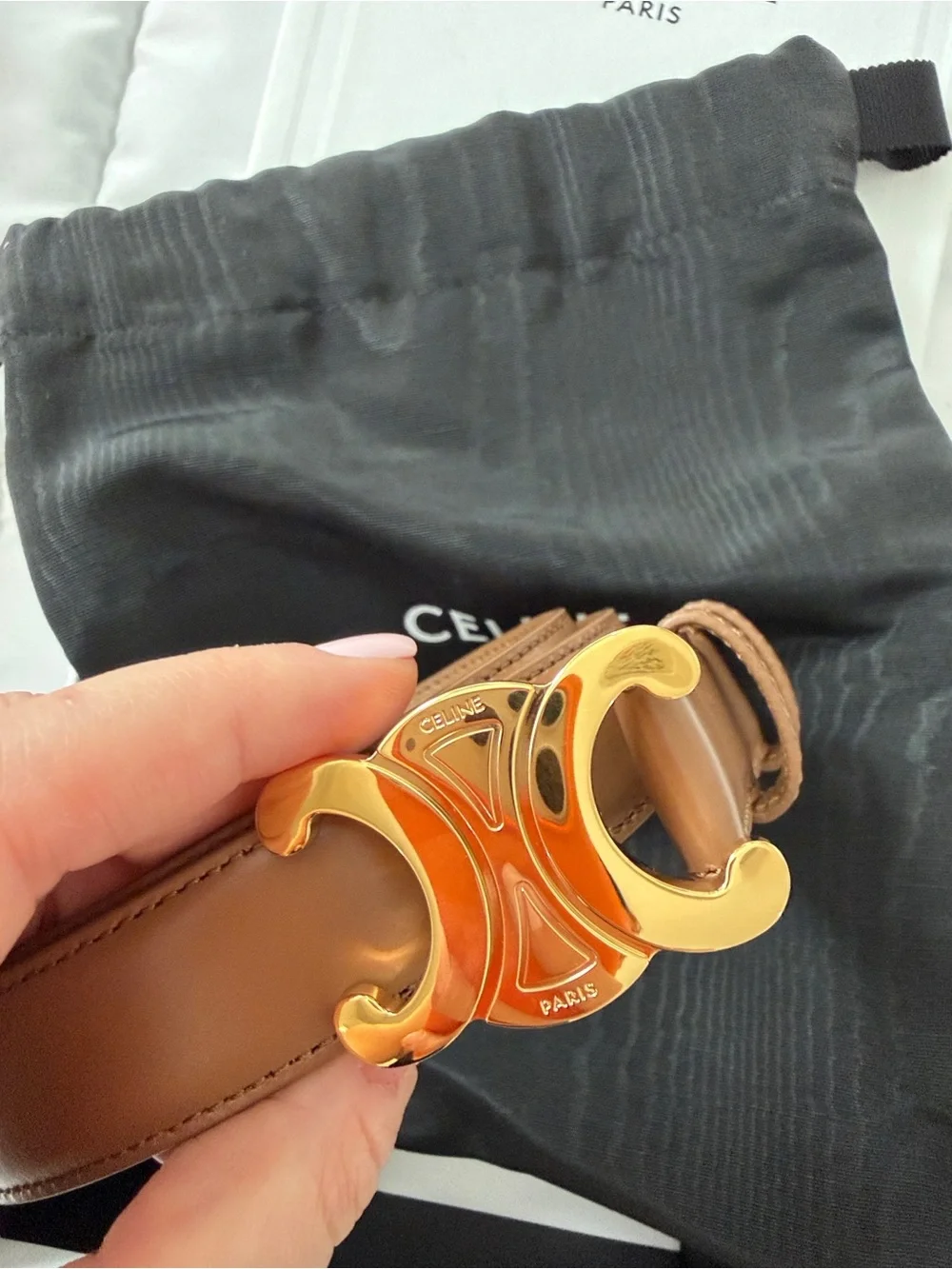 Celine Brown Leather Belt with Gold Triomphe Buckle